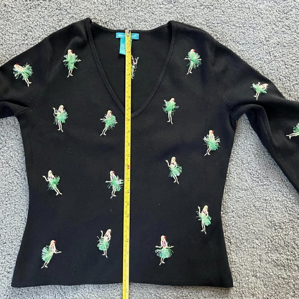 Alexandra Bartlett Hawaiian Hula Girl Black 3/4 length sleeve knit sweater - Picture 7 of 11